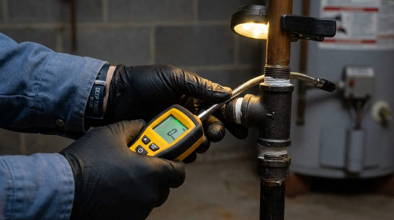 Gas leak detection with electronic sniffer by Johns Plumbing LLC in Icard