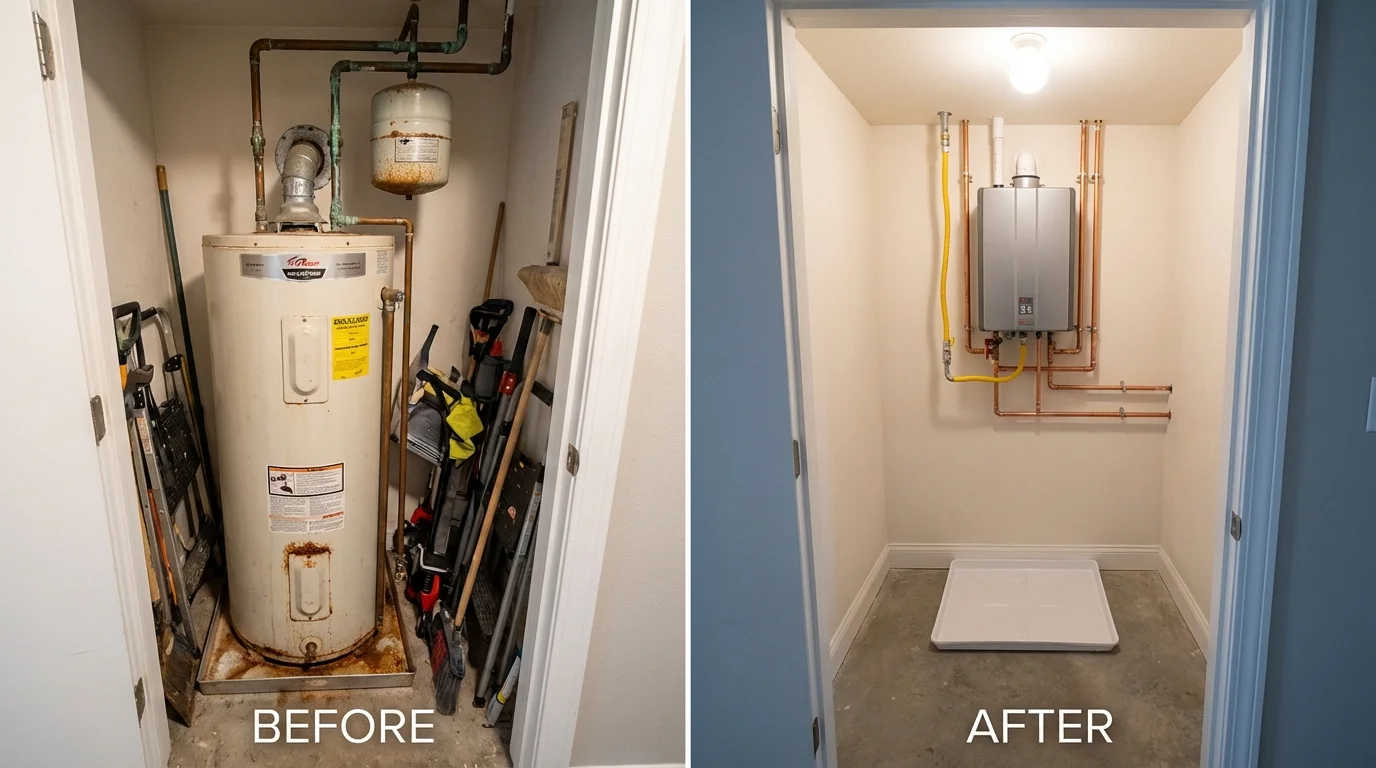 Tank water heater versus wall-mounted tankless unit comparison for Icard, NC homeowners